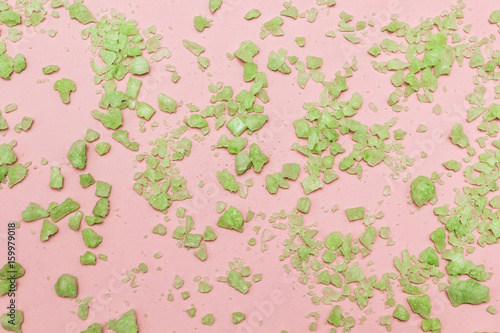 Green bath salt, background.