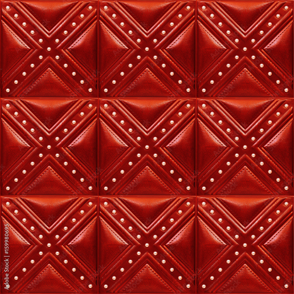 Leather tile with volume drawing, red. Leather tile with volume drawing, red.
