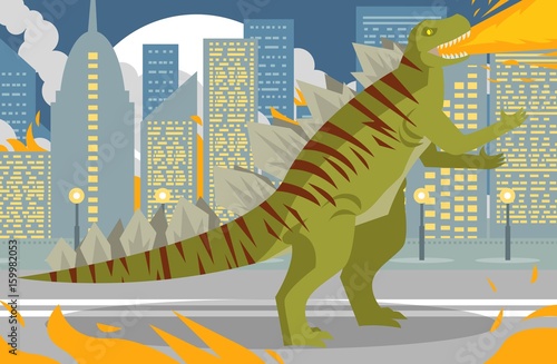 giant lizard attacking the city
