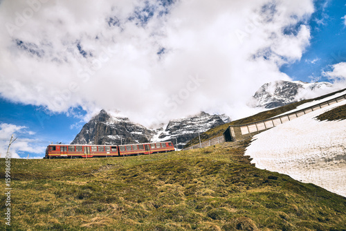 Swiss mountain train crossed Alps