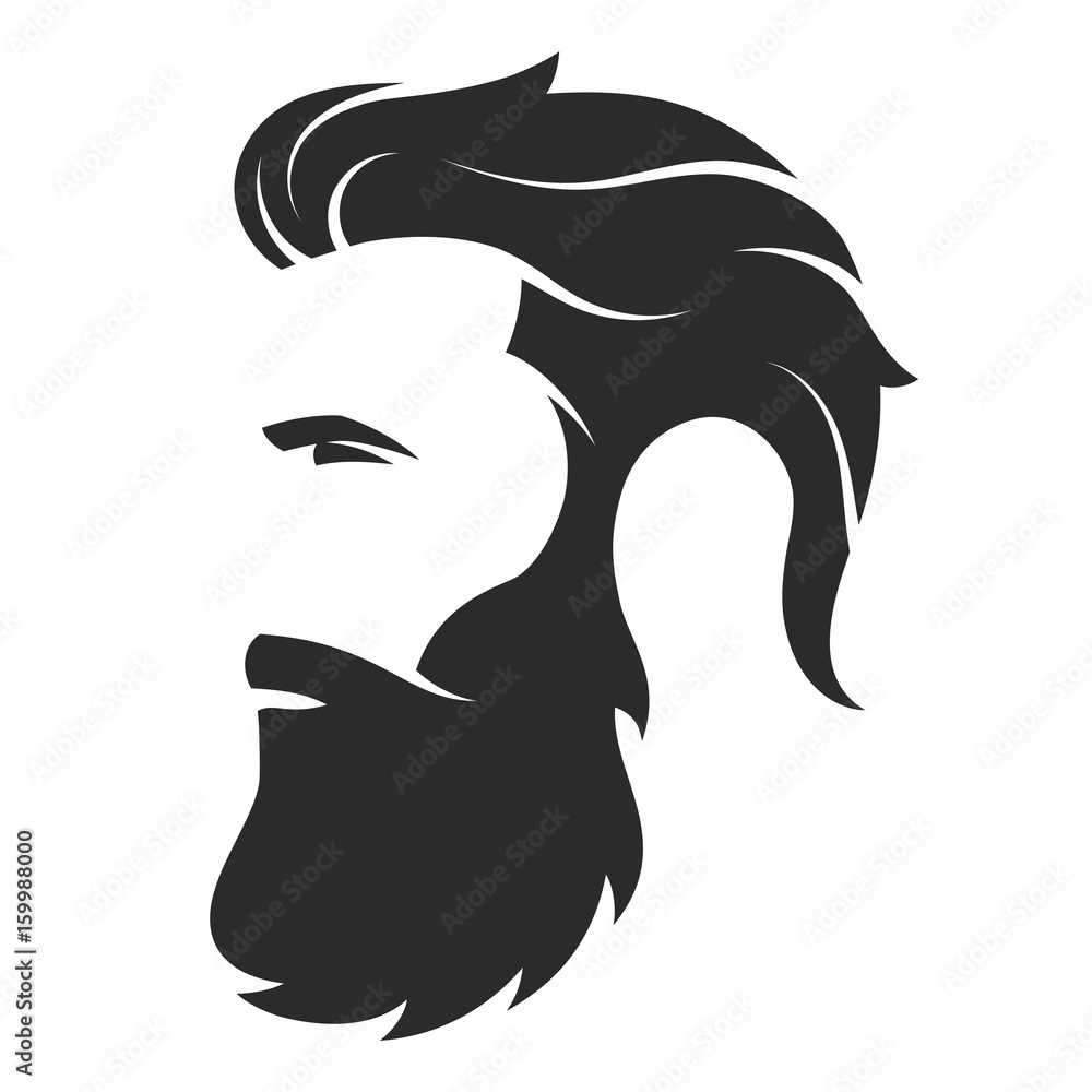 Silhouette of a bearded man, hipster style. Barber shop emblem.