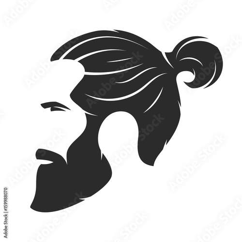 Silhouette of a bearded man, hipster style. Barber shop emblem.