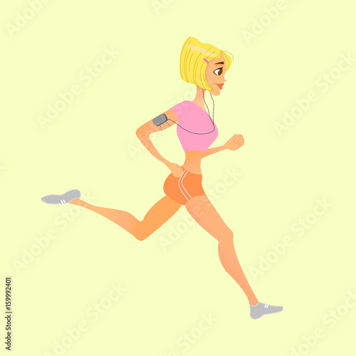 sporty blonde girl is Jogging