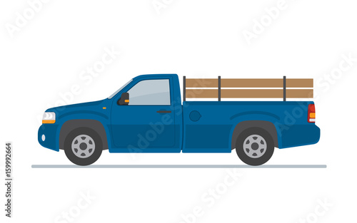 Blue pickup truck  isolated on white background. Flat style  vector illustration.   