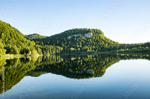Fototapeta Naklejka Na Ścianę i Meble -  scenic reflection of Forest in the clear lake at Bonlieu