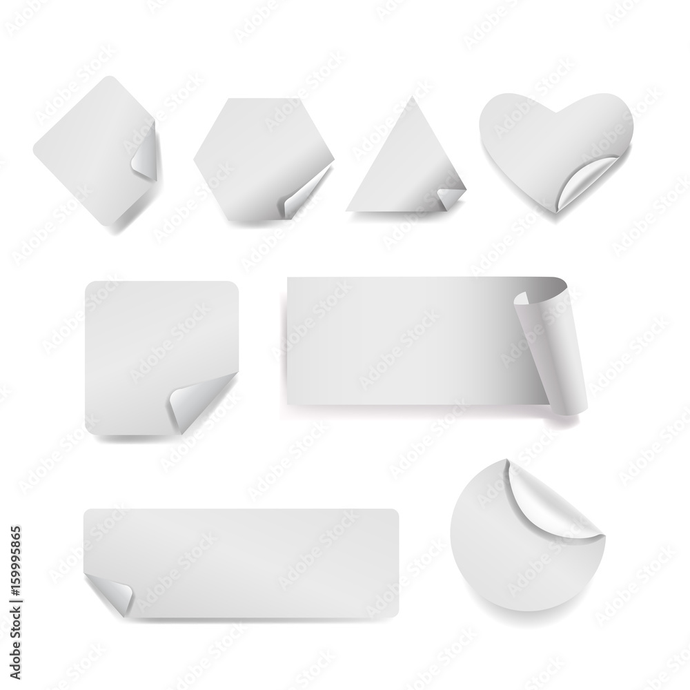 Vector Set of white paper stickers on background. Round, square, rectangular Vector Set of white paper stickers on background. Round, square, rectangular