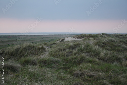 sunset at the sanddunes of the wadden sea