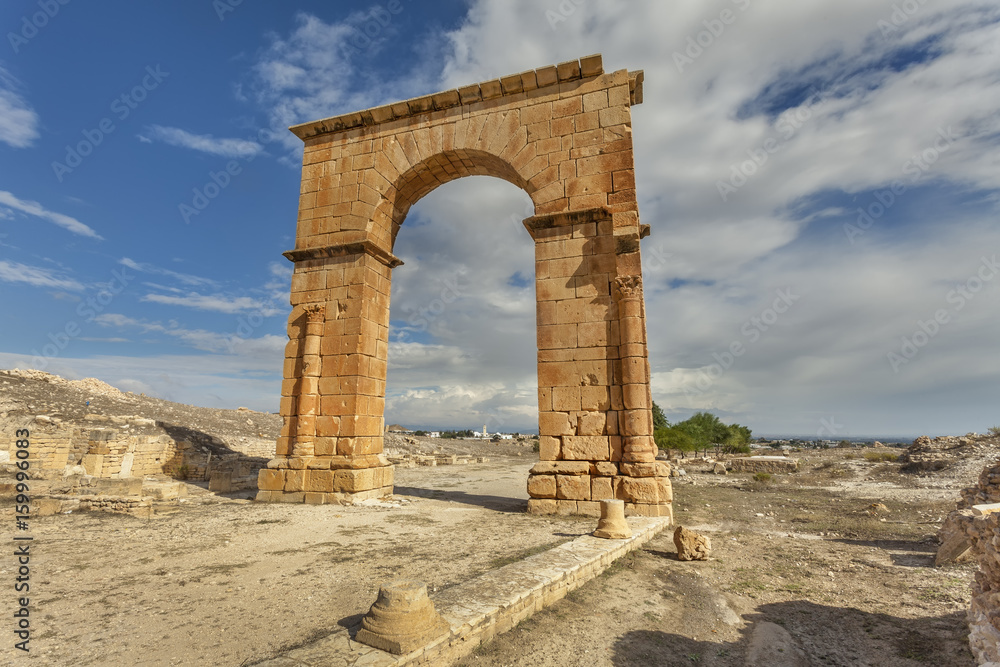 Triumphal arch at Pheradi Maius, roman ruins near Sidi Khlifa, Enfidaville, Tunisia