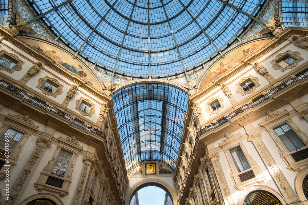 Glass roof of Galleria Vittorio Emanuele II, one of the world's oldest shopping malls. Located in Milan, Italy.