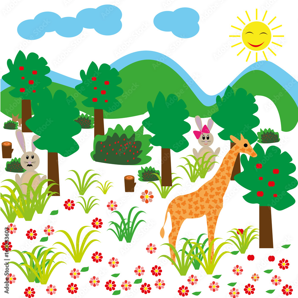 Obraz premium Funny animal vector pattern with white background made of wild animals in jungle.