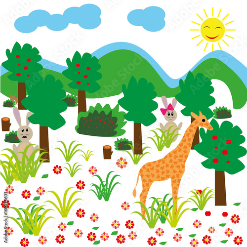 Funny animal vector pattern with white background made of wild animals in jungle.