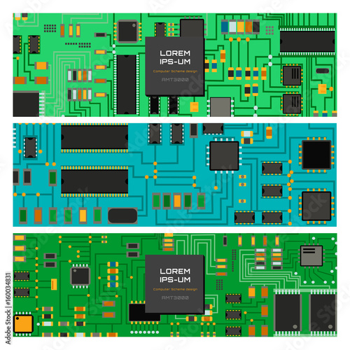 Computer chip technology processor circuit motherboard information system vector illustration