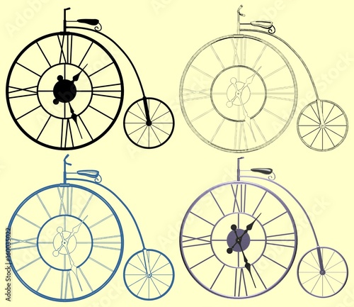 Decorative A Clock Penny-Farthing Bicycle Vector 