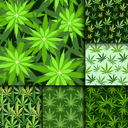 Green marijuana background vector illustration seamless pattern marihuana leaf herb narcotic textile