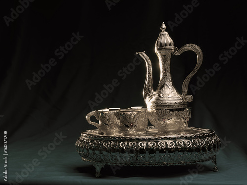 beautiful Turkey style of tea set, placed on blue cloths