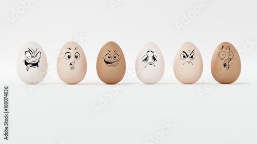 Group of chicken eggs with various emotions