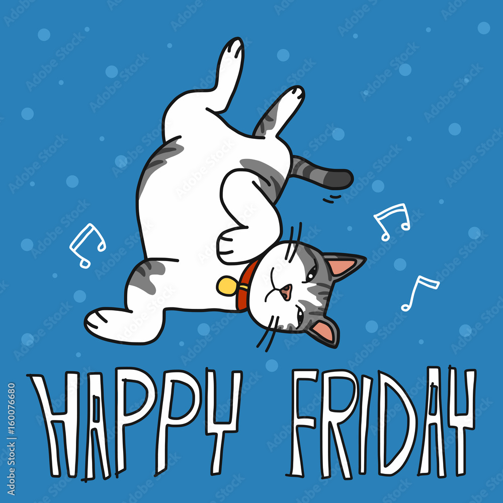 Happy Friday cute lazy cat cartoon vector illustration Stock Vector | Adobe  Stock