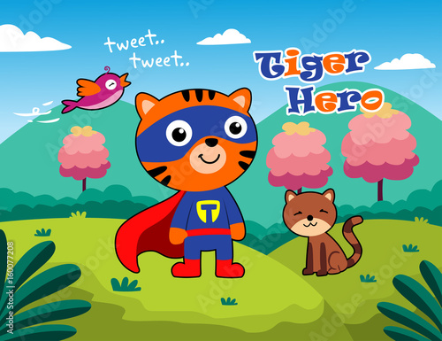 Fototapeta Naklejka Na Ścianę i Meble -  tiger meet his friends. vector cartoon illustration