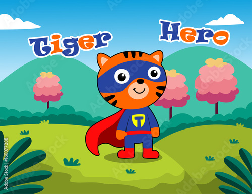 Fototapeta Naklejka Na Ścianę i Meble -  tiger hero. vector cartoon illustration