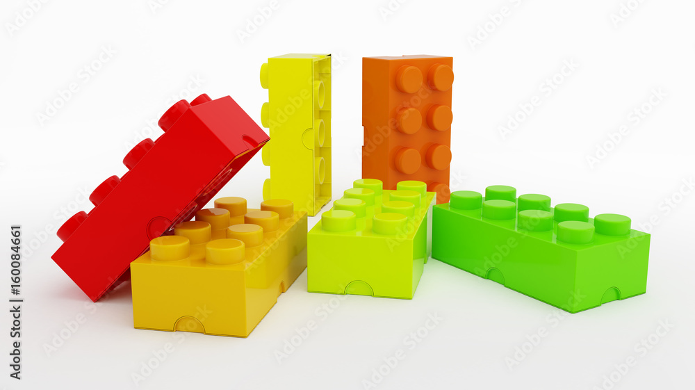 Obraz premium Plastic building blocks isolated on white background