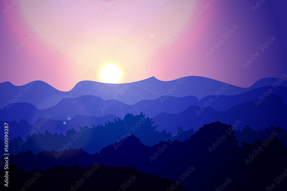 vector sunset on montain view