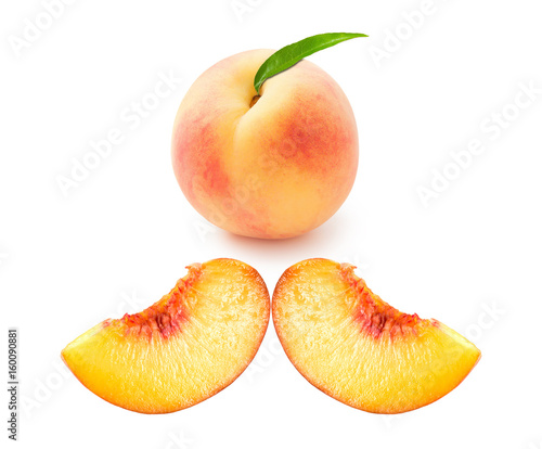 peach with two slice isolated on white background