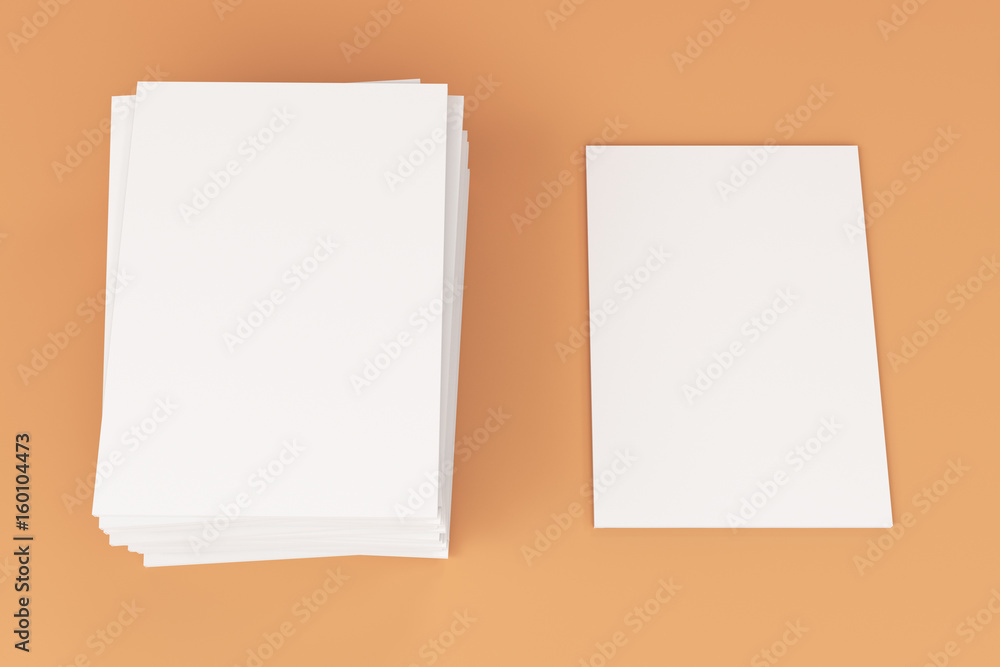 Fototapeta premium Stack of blank white closed brochure mock-up on orange background