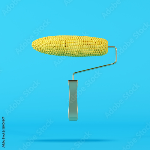 Paint Roller Corn on blue background. Minimal food concept.