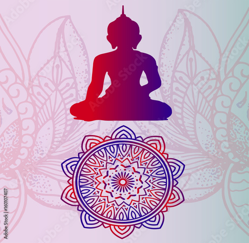 Buddhism is prayer, meditation and relaxation. Silhouette of a buddha - color gradient