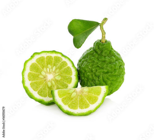 Fresh bergamot fruit with leaf isolated on white background