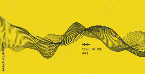 Abstract wavy background for banner, flyer, book cover, poster. Dynamic effect. 3d perspective grid. Vector illustration with dots. Network design with particle.
