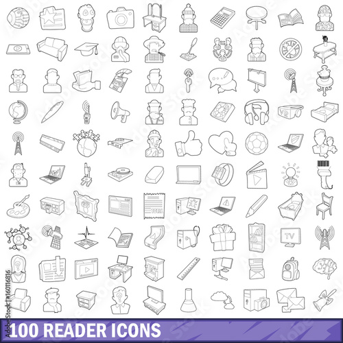 Wallpaper Mural 100 reader icons set, outline style Torontodigital.ca