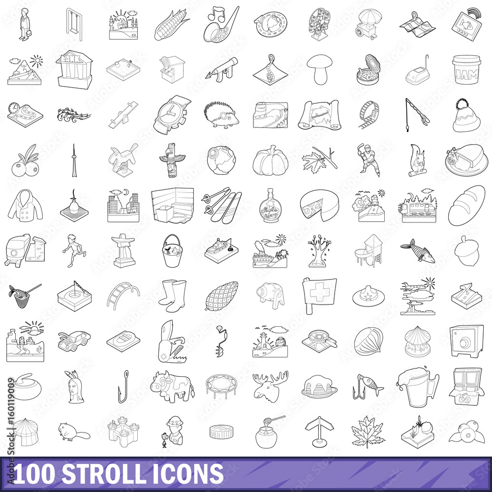 100 stroll icons set, outline style 100 stroll icons set, outline style