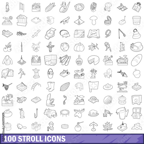 100 stroll icons set  outline style