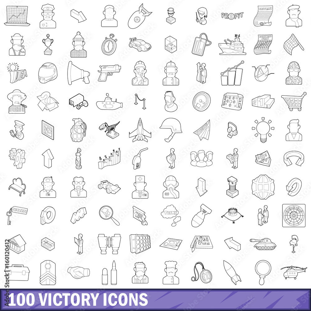 100 victory icons set, outline style 100 victory icons set, outline style