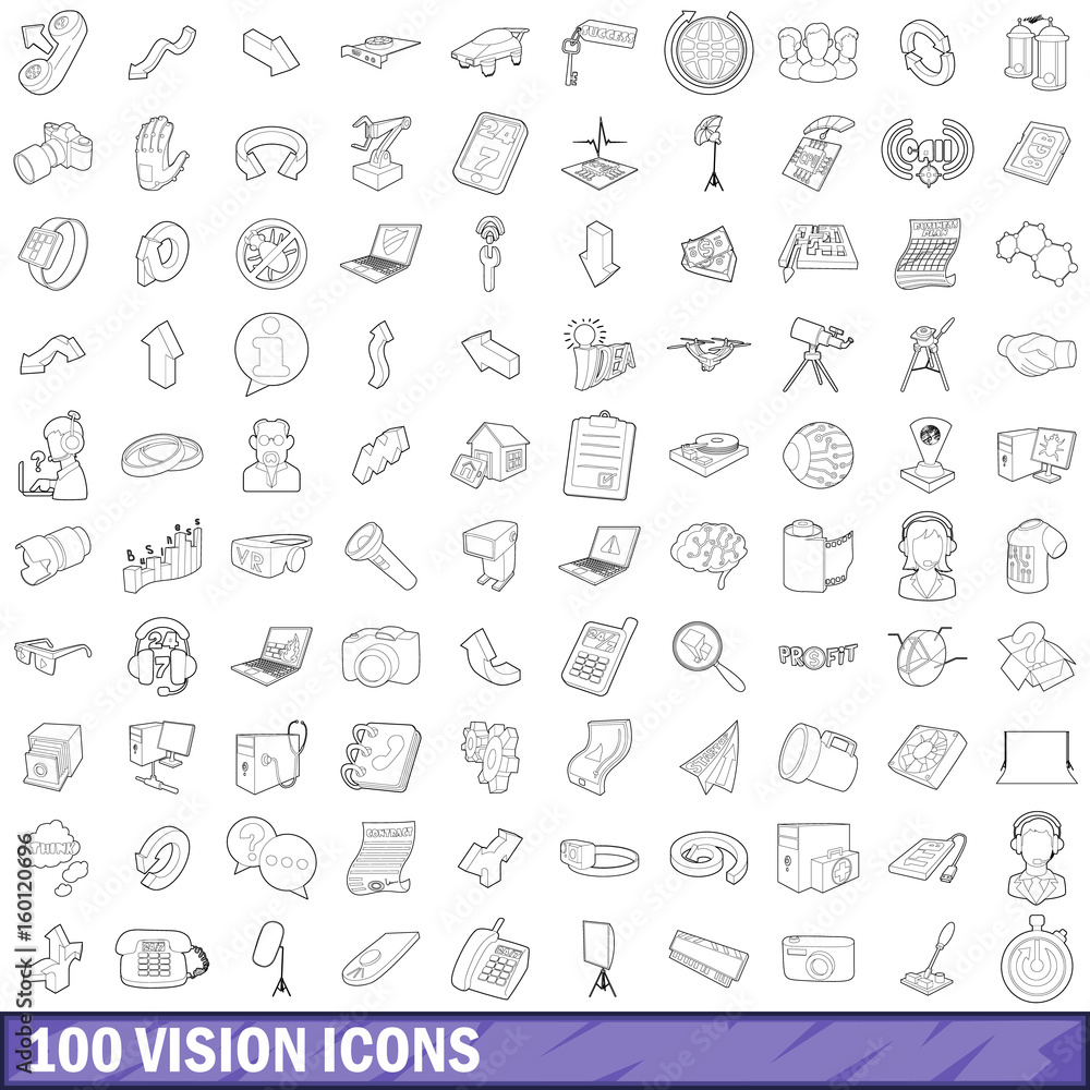 100 vision icons set, outline style 100 vision icons set, outline style