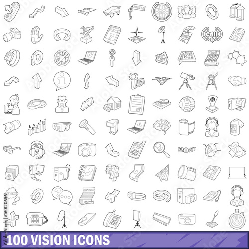 100 vision icons set  outline style