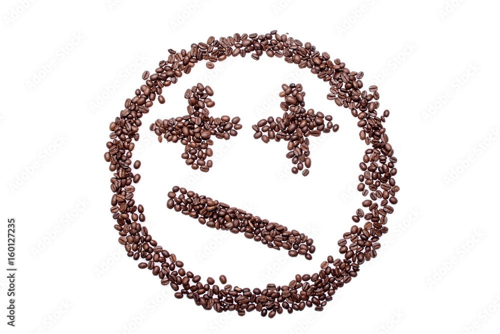 Irritated confused smiley of coffee beans isolated on white background Irritated confused smiley of coffee beans isolated on white background