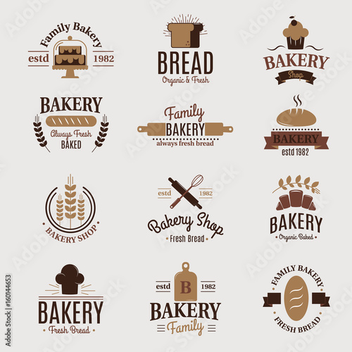 Bakery badge icon fashion modern style wheat vector label design element confectioner sweet-shop loaf and bread logo