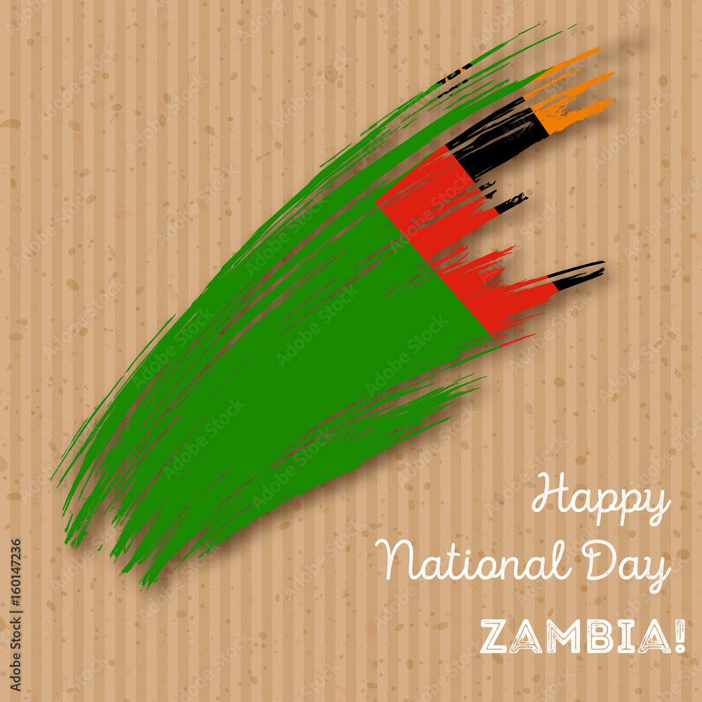 Zambia Independence Day Patriotic Design. Expressive Brush Stroke in