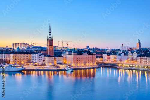 Cityscape of Stockholm city at night in Sweden