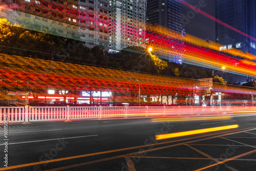 urban traffic view at night in modern city of China.