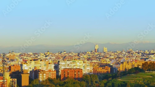 suburbs of madrid at sunrise establishing shot