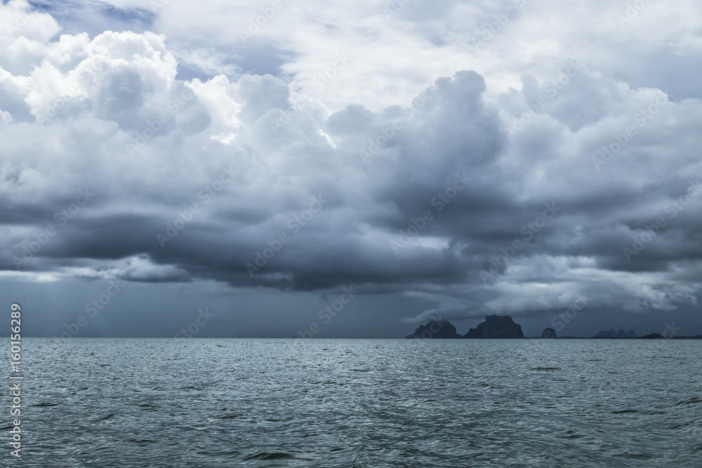 dark blue storm rain cloudscape at Amandan sea near Koh Mook, Thailand