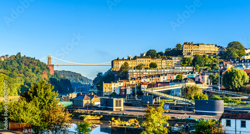 Clifton village in Bristol with Suspension bridge at background photo