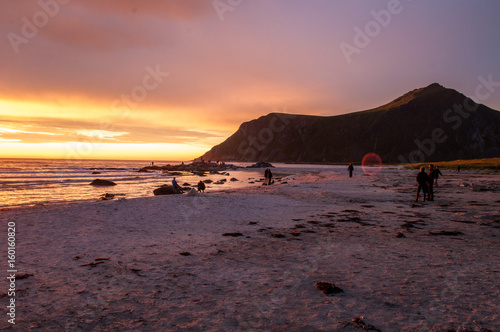 Sunset with sandy beach - Lofoten  Norway.