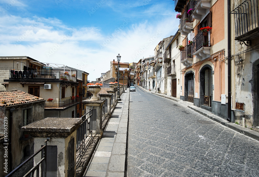 Narrow street in the beautiful mountain village Castiglione di Sicilia