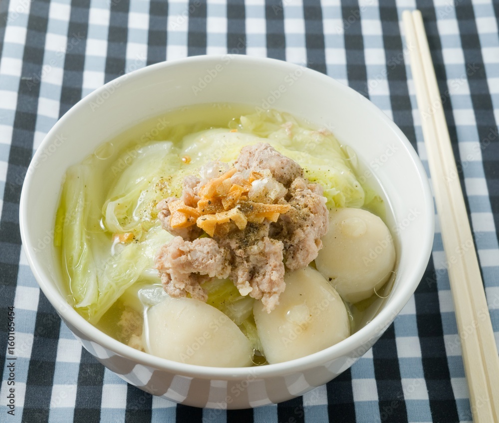 Traditional Chinese Cabbage Soup with Minced Pork and Meat Ball Traditional Chinese Cabbage Soup with Minced Pork and Meat Ball