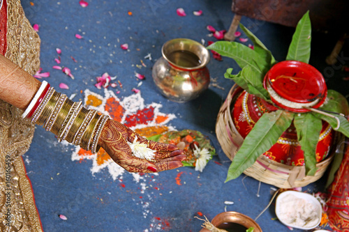 bangles set in bridal hand photo