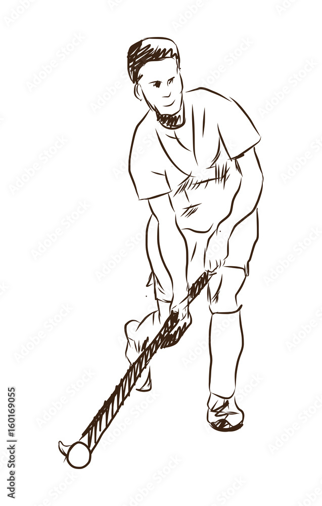 Illustration of a Field Hockey Player, Vector Draw Stock Vector